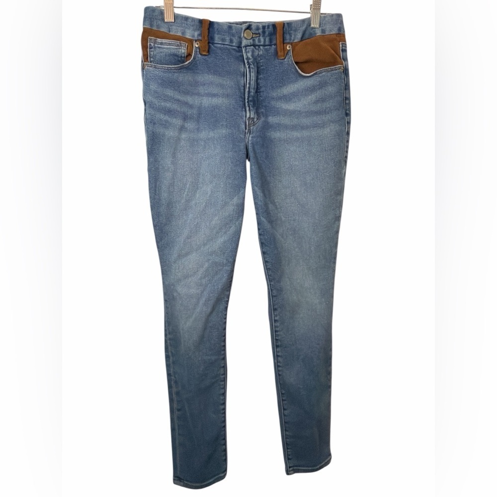 GOOD AMERICAN 8/29 Good Legs Indigo Suede Mixing Skinny Jeans Women